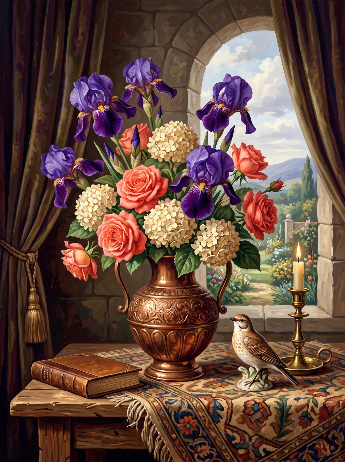 Iris Bouquet In Copper Urn