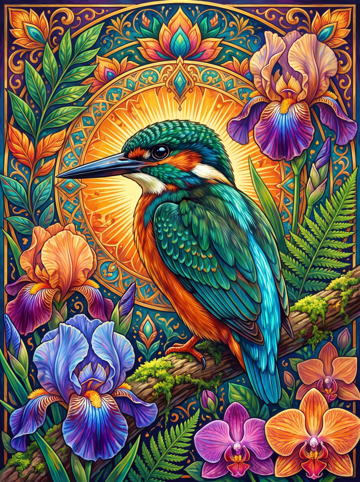 Kingfisher Among Irises