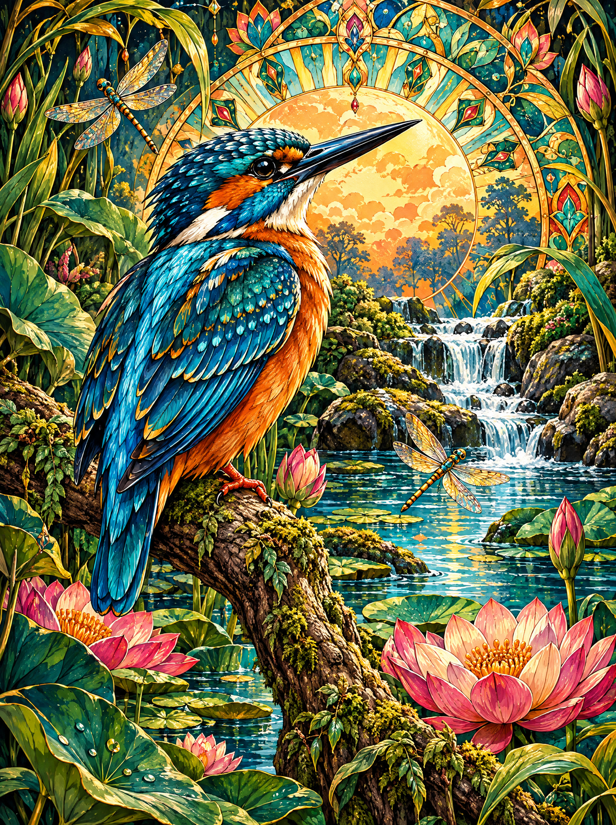 Kingfisher And Lotus Falls