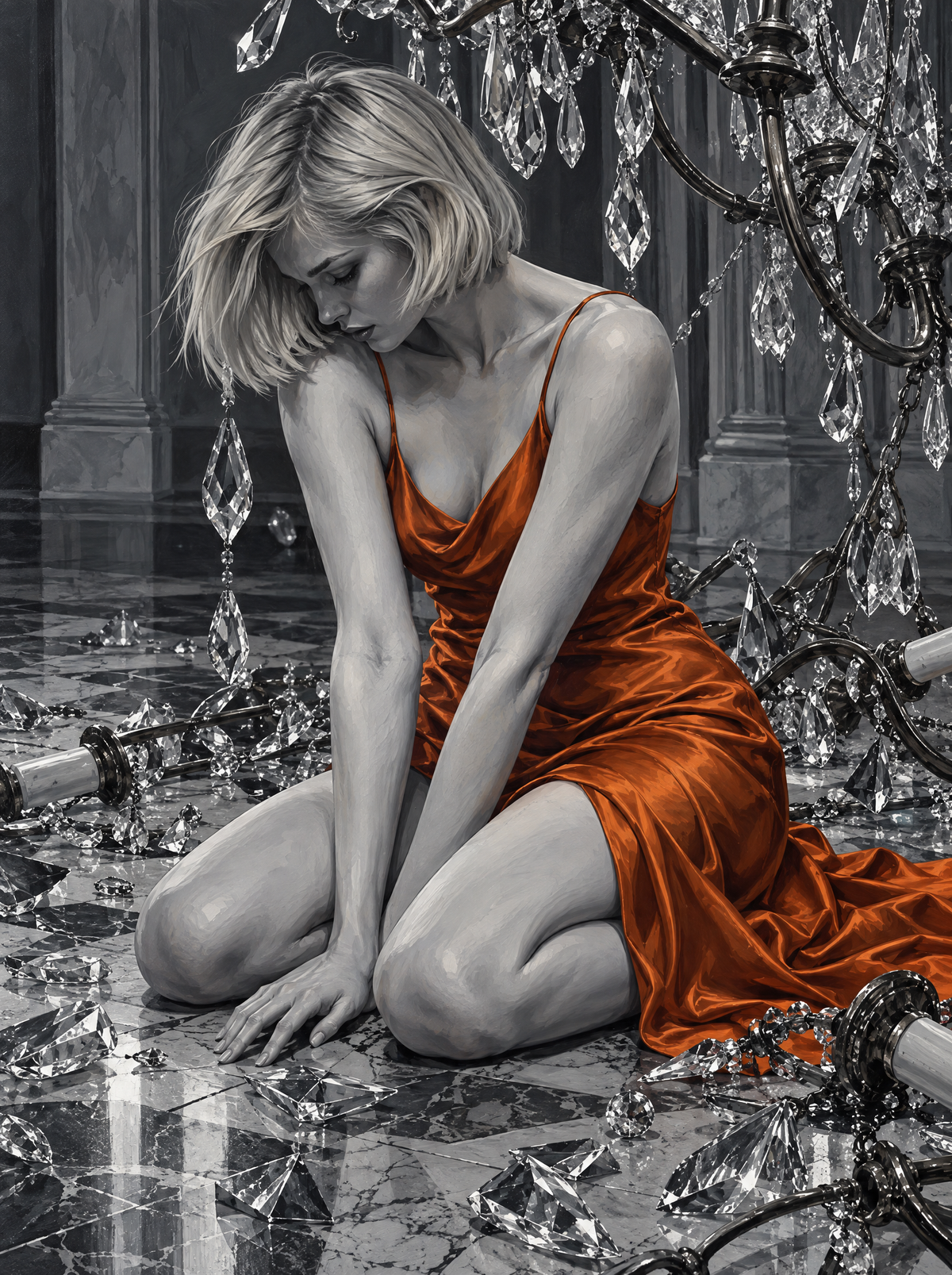 Kneeling Under A Fallen Chandelier
