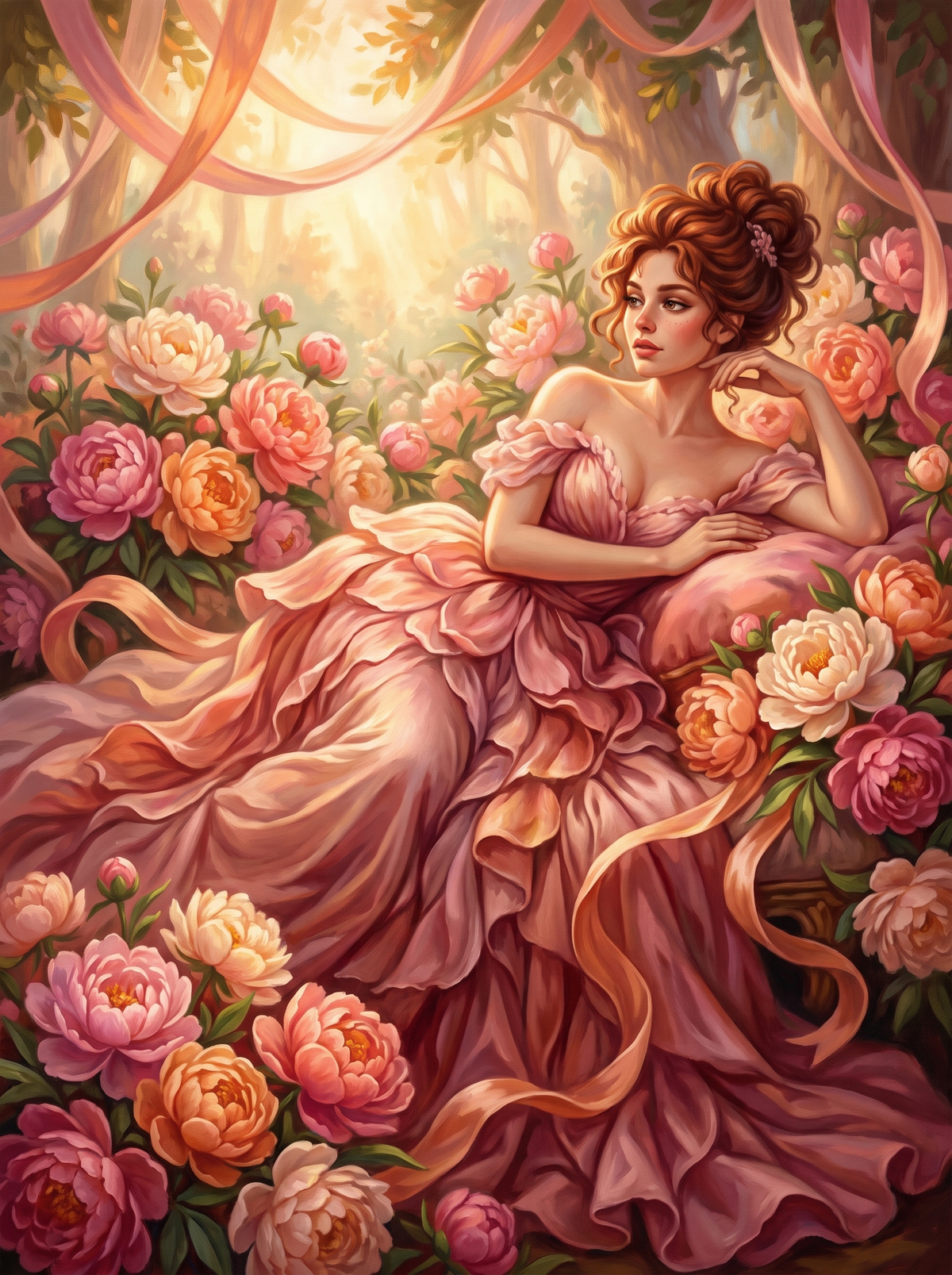Lady Among The Peonies