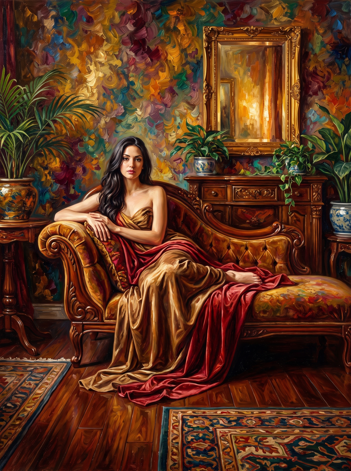 Lady On The Gold Chaise
