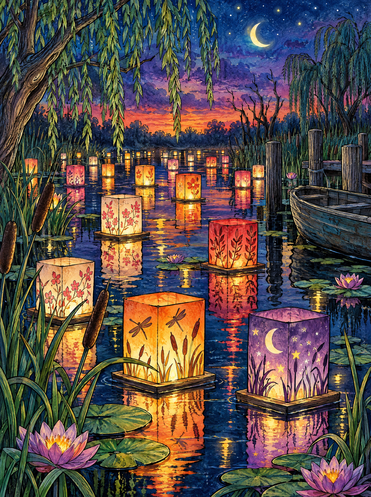 Lantern Festival On Still Water