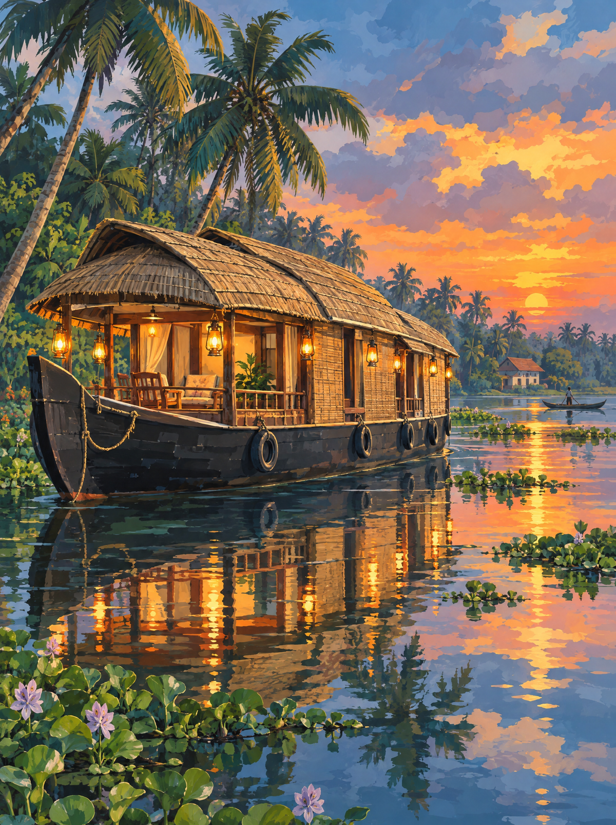 Lantern Houseboat At Dusk