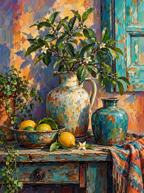 Lemon Branch And Teal Shutters (150 Color Diamond Painting)