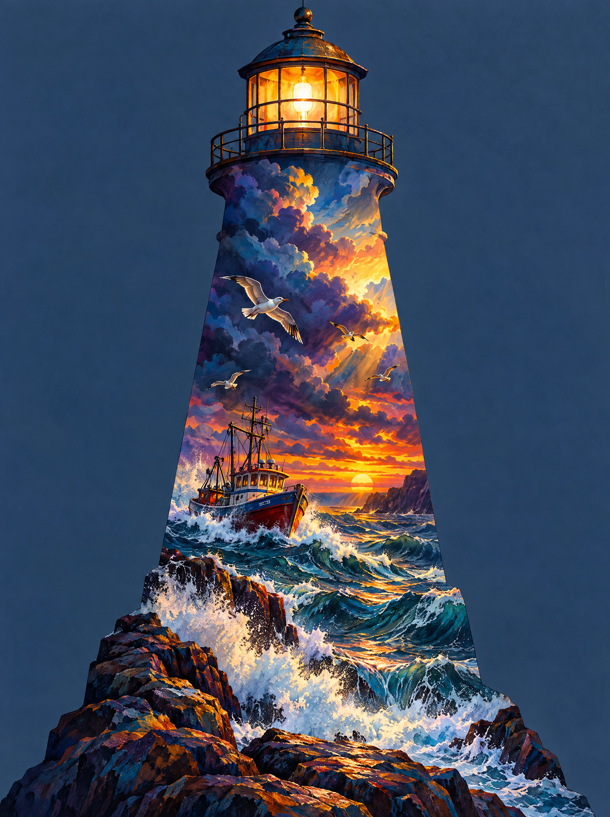 Lighthouse Storm Sea Sunset