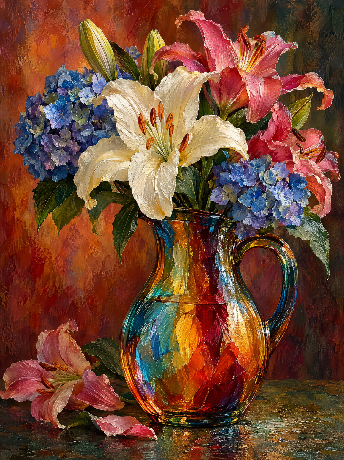 Lilies In A Glass Pitcher