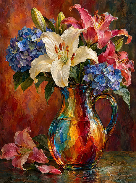 Lilies In A Glass Pitcher (150 Color Diamond Painting)