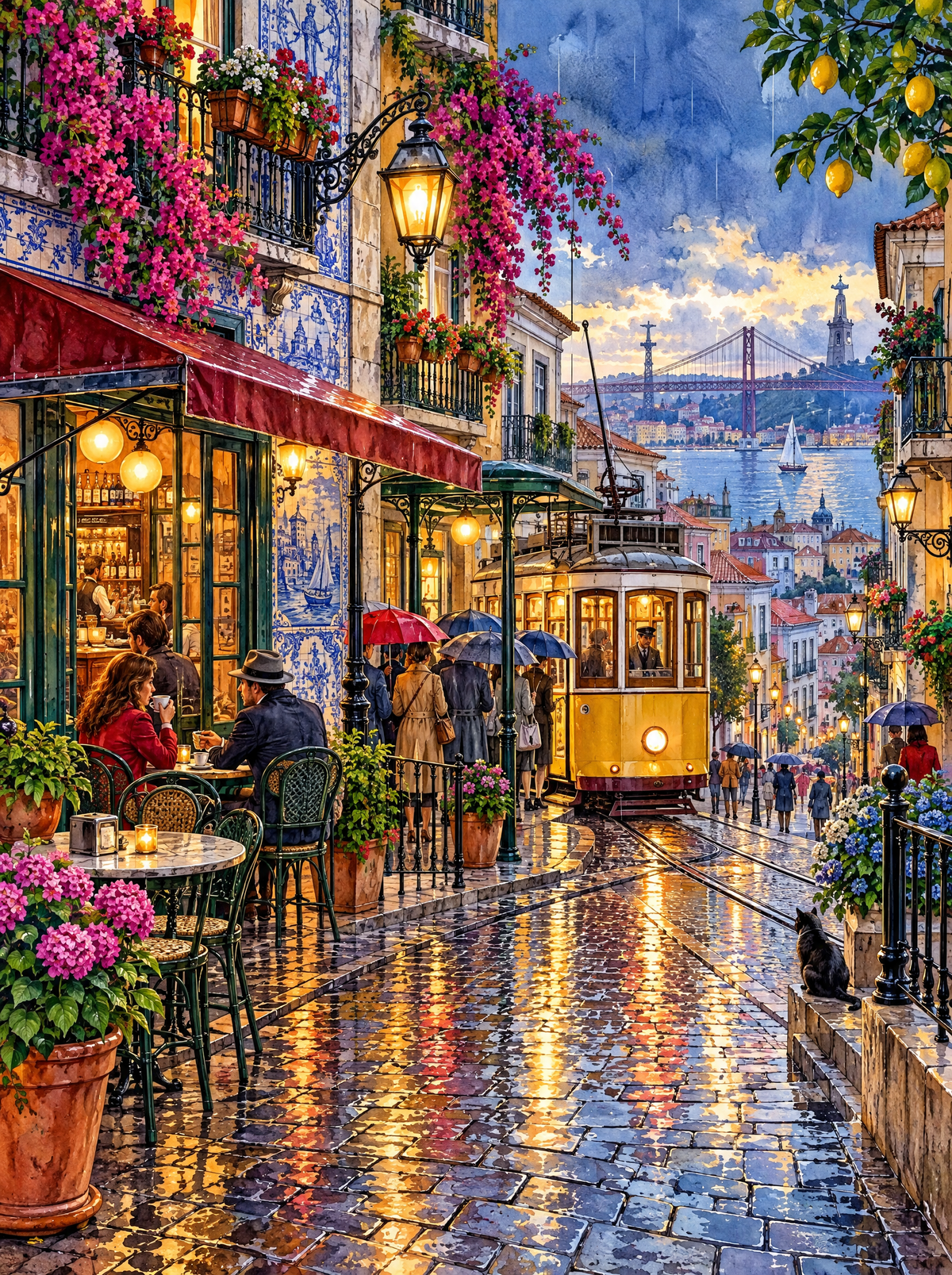 Lisbon Tram In The Rain