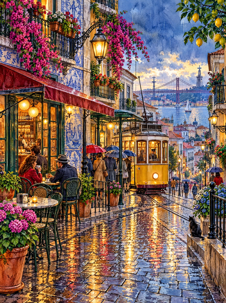Lisbon Tram In The Rain (150 Color Diamond Painting)