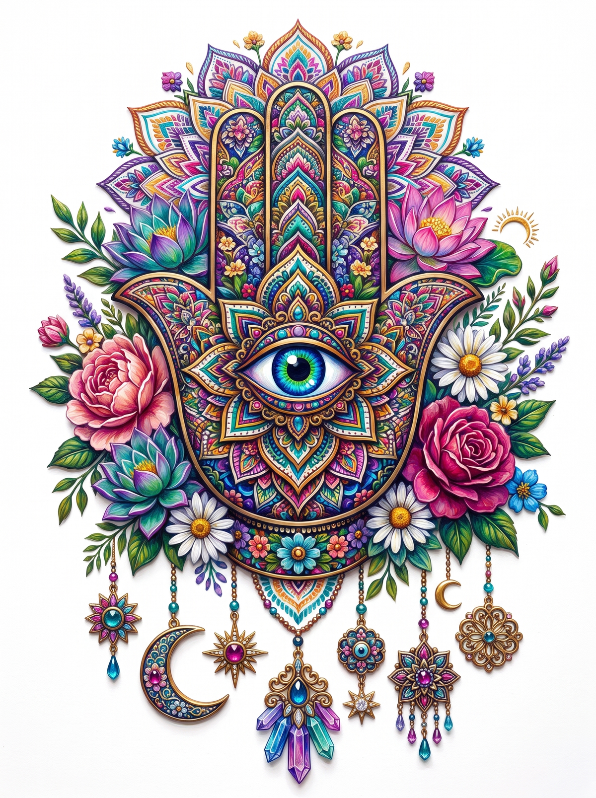 Lotus Crystal Hamsa Hand