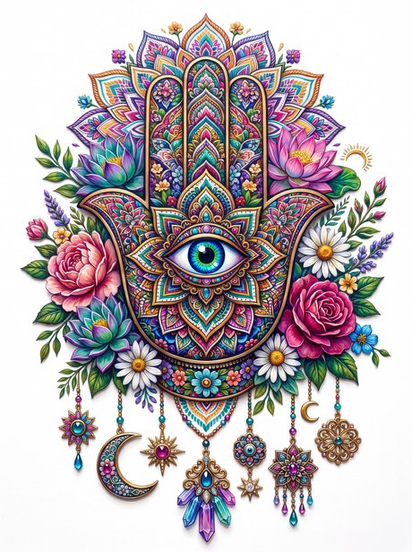Lotus Crystal Hamsa Hand (150 Color Diamond Painting)