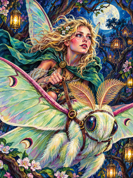 Luna Moth Rider (150 Color Diamond Painting)