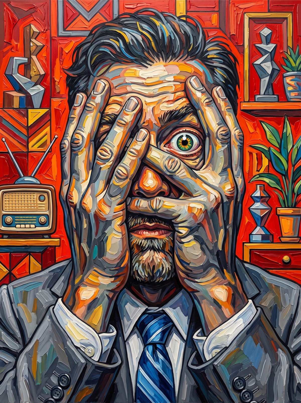 Man Peeking Through His Fingers