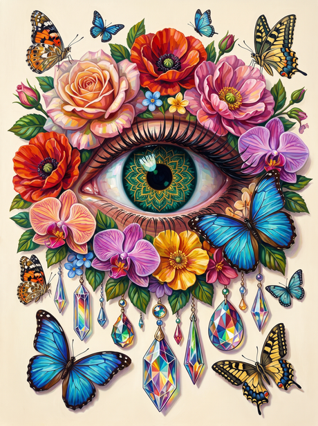 Mandala Eye And Orchids (150 Color Diamond Painting)