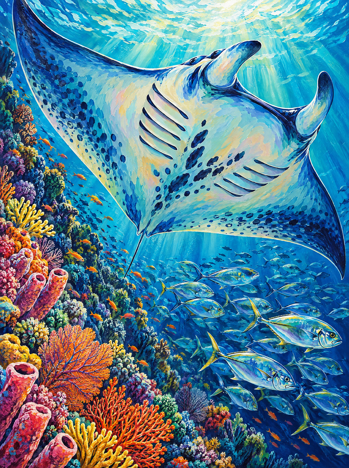 Manta Ray Over The Reef