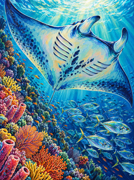 Manta Ray Over The Reef (150 Color Diamond Painting)