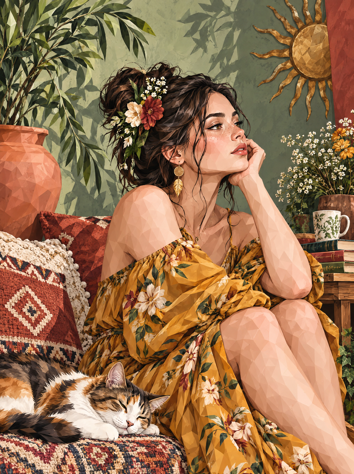 Marigold Dress And Calico Cat