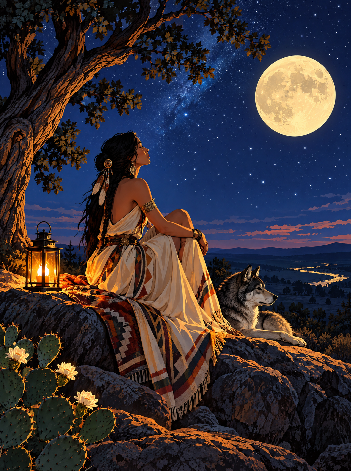 Mesa Moonrise With Wolf