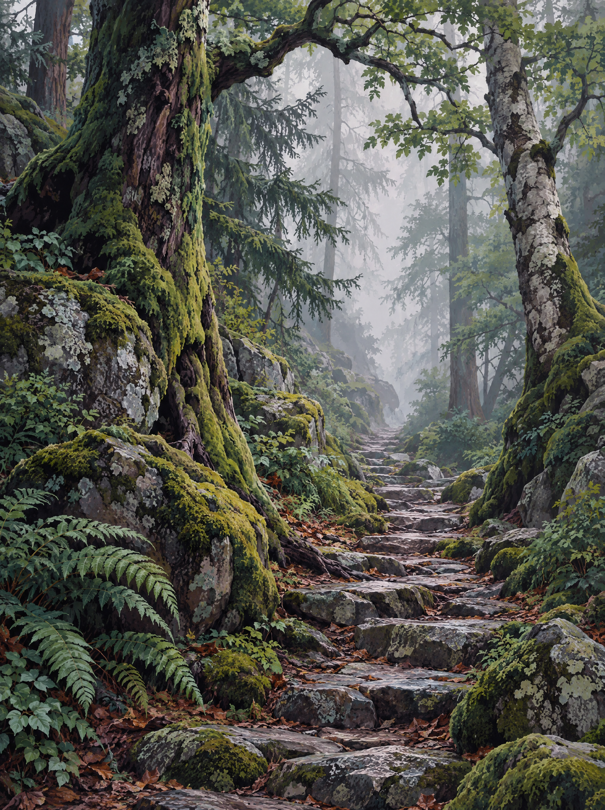 Misty Forest Stone Steps
