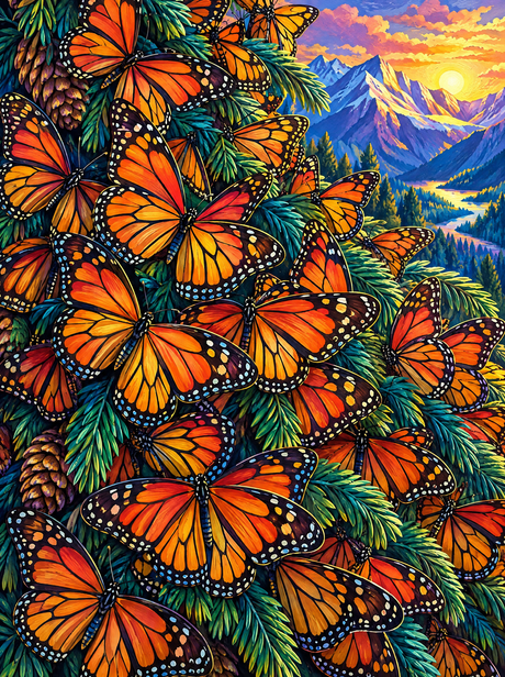 Monarch Roost Golden Peaks (150 Color Diamond Painting)