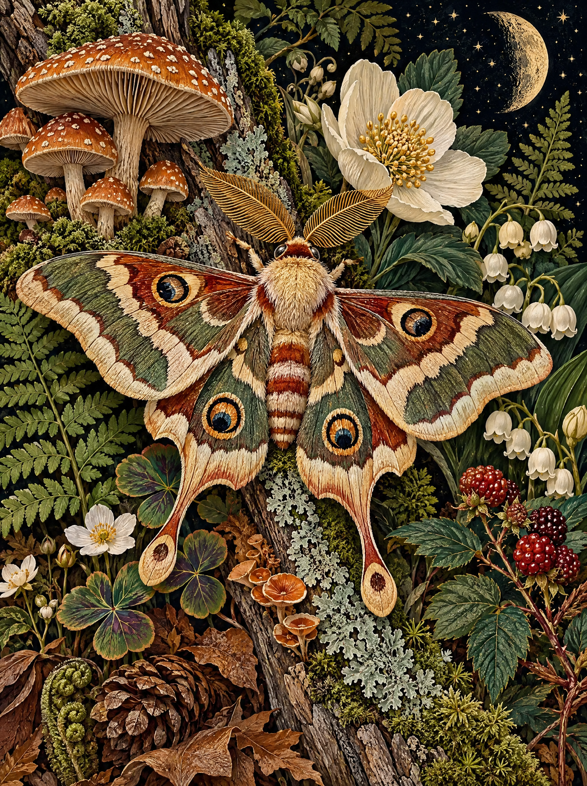 Moon Moth And Brambles