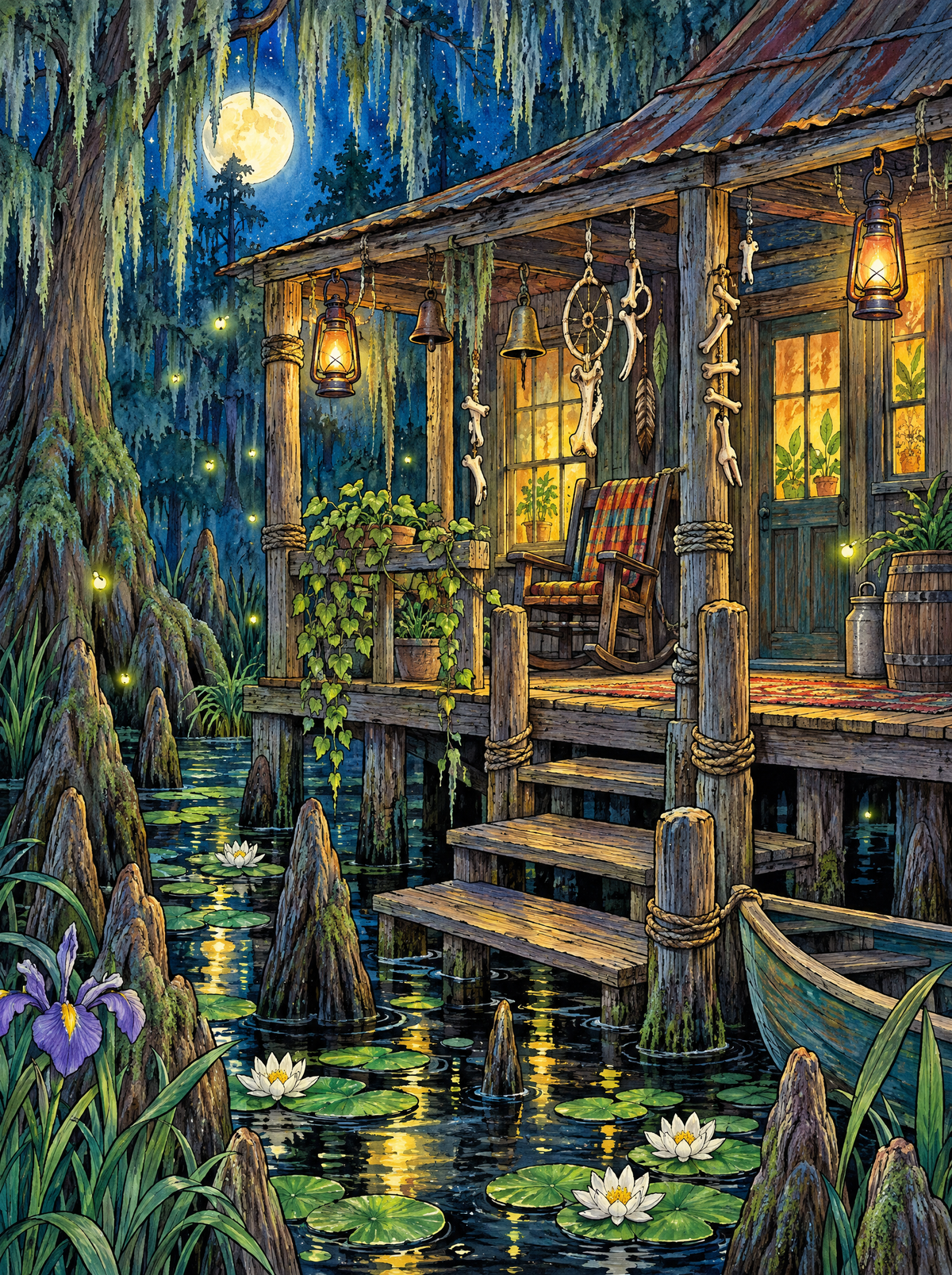 Moonlit Bayou Stilt House