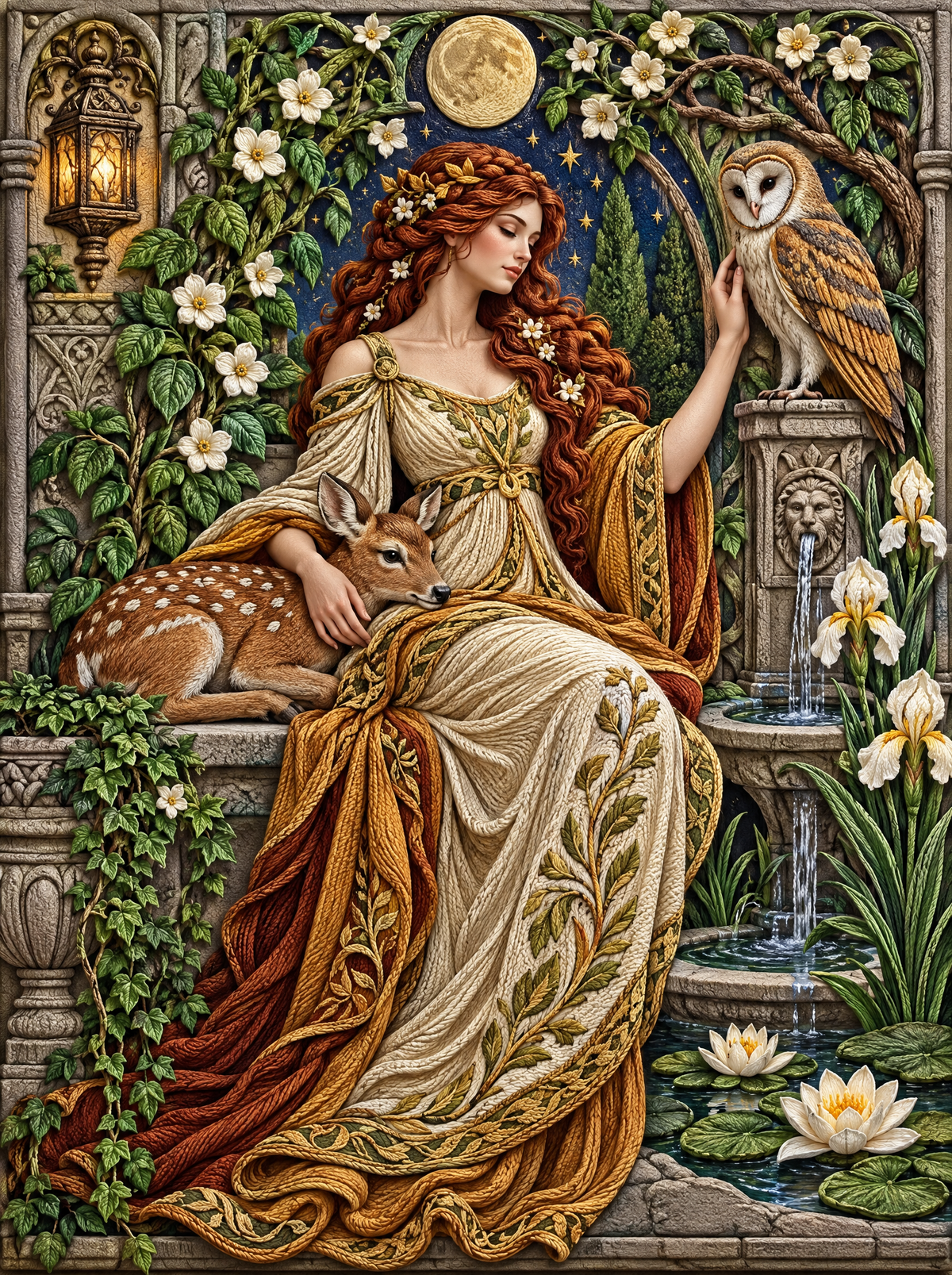 Moonlit Fawn And Owl