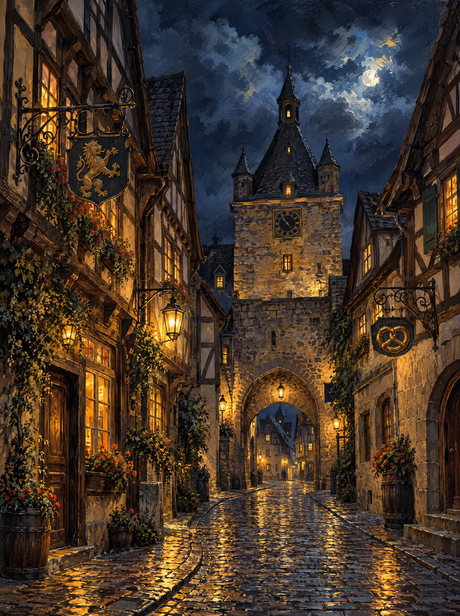 Moonlit Medieval Gate Tower