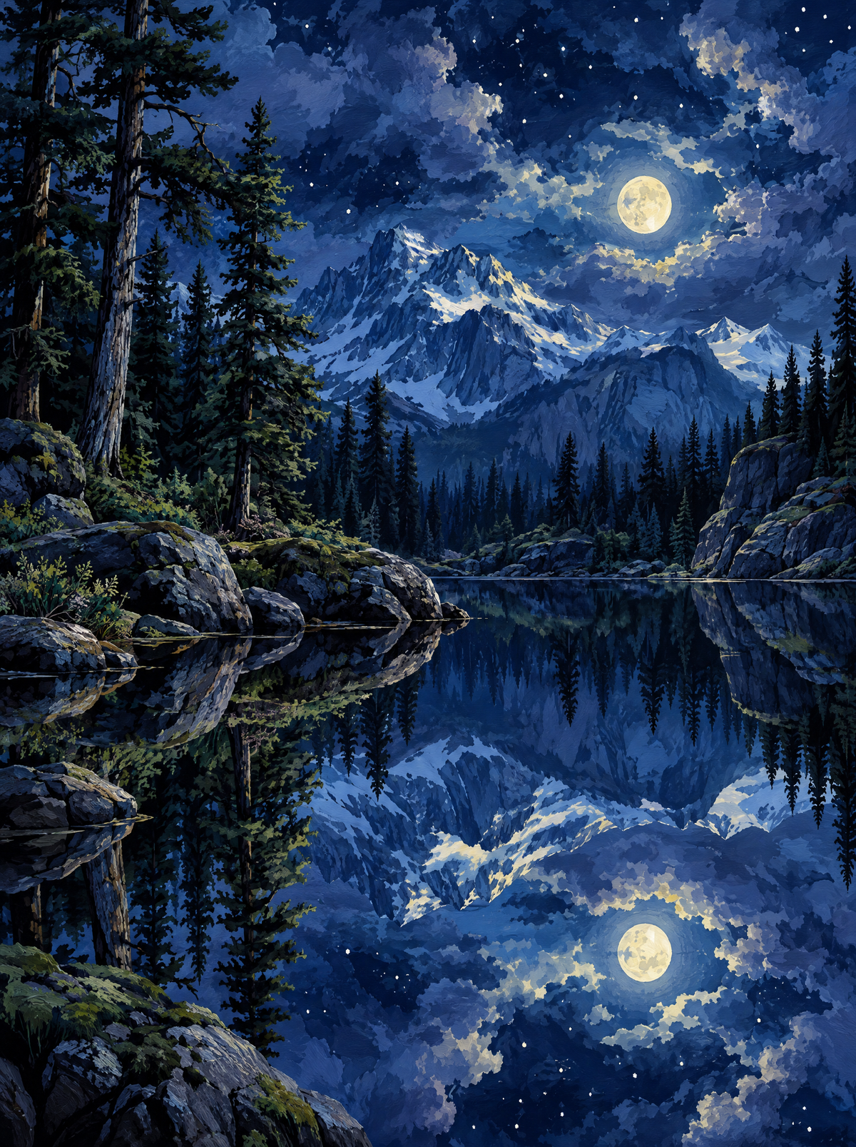 Moonlit Mountain Lake