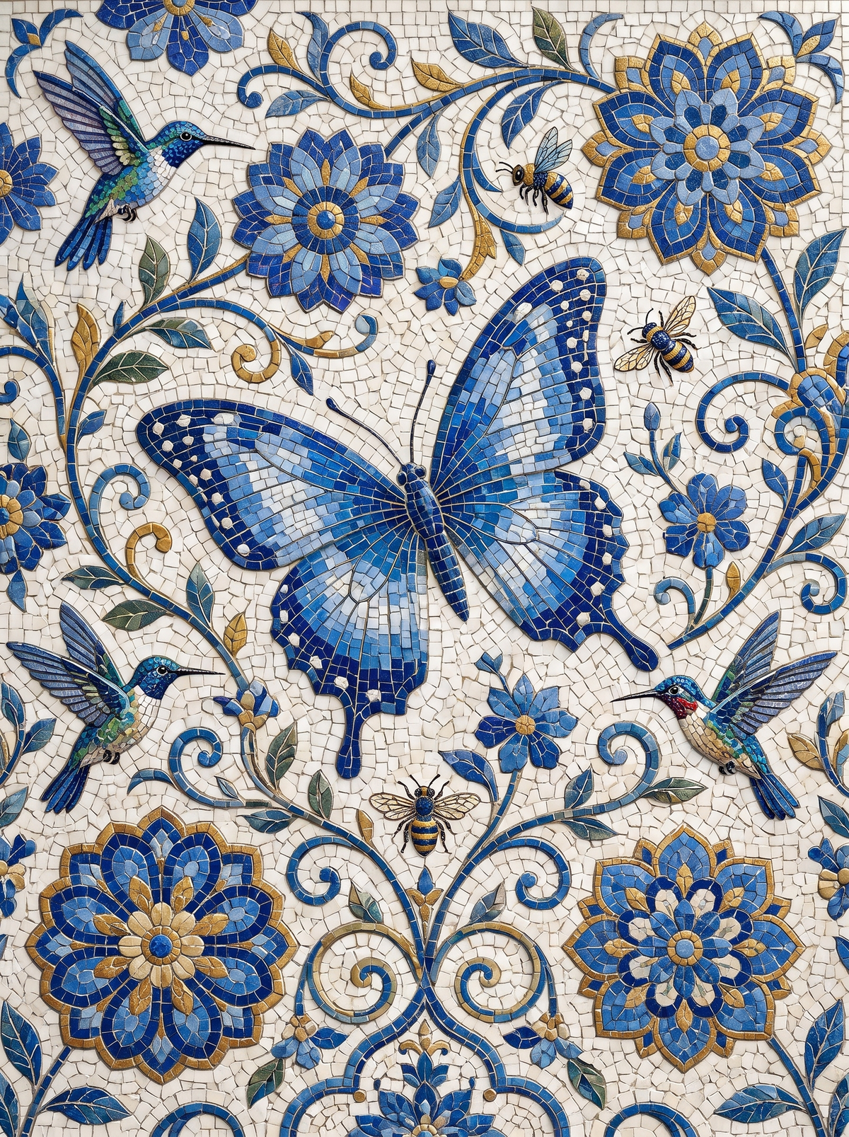 Mosaic Butterfly And Hummingbirds