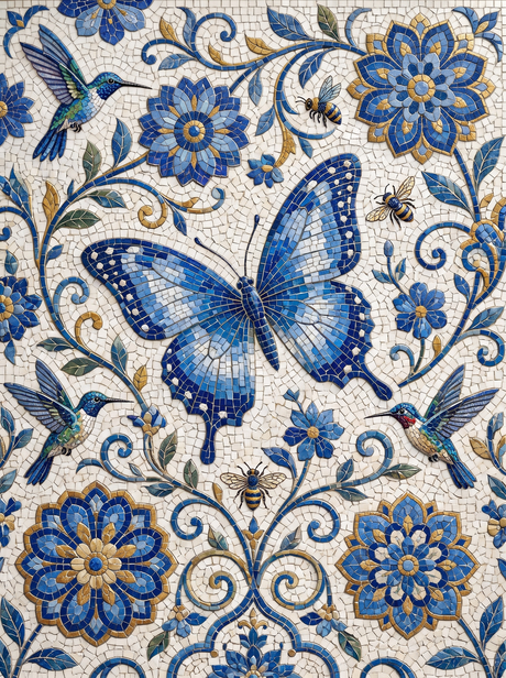 Mosaic Butterfly And Hummingbirds