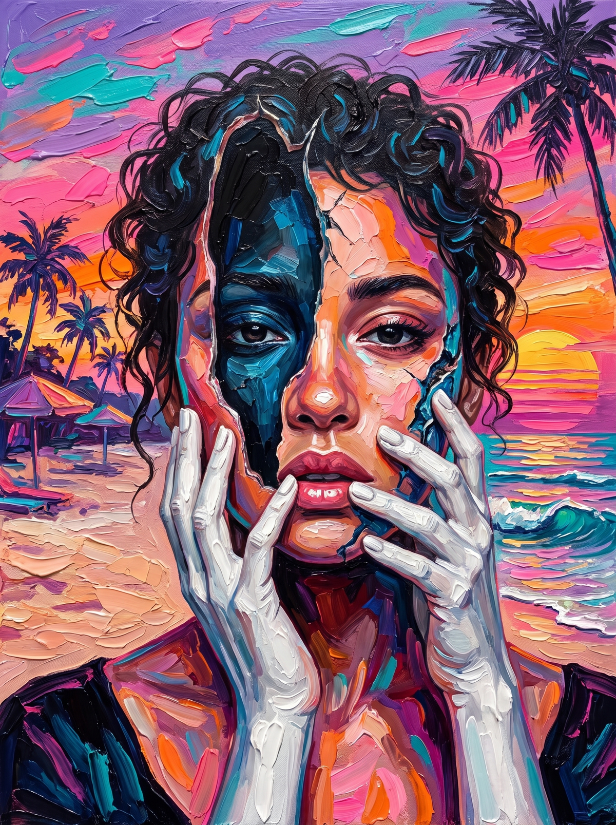 Neon Sunset Beach Portrait