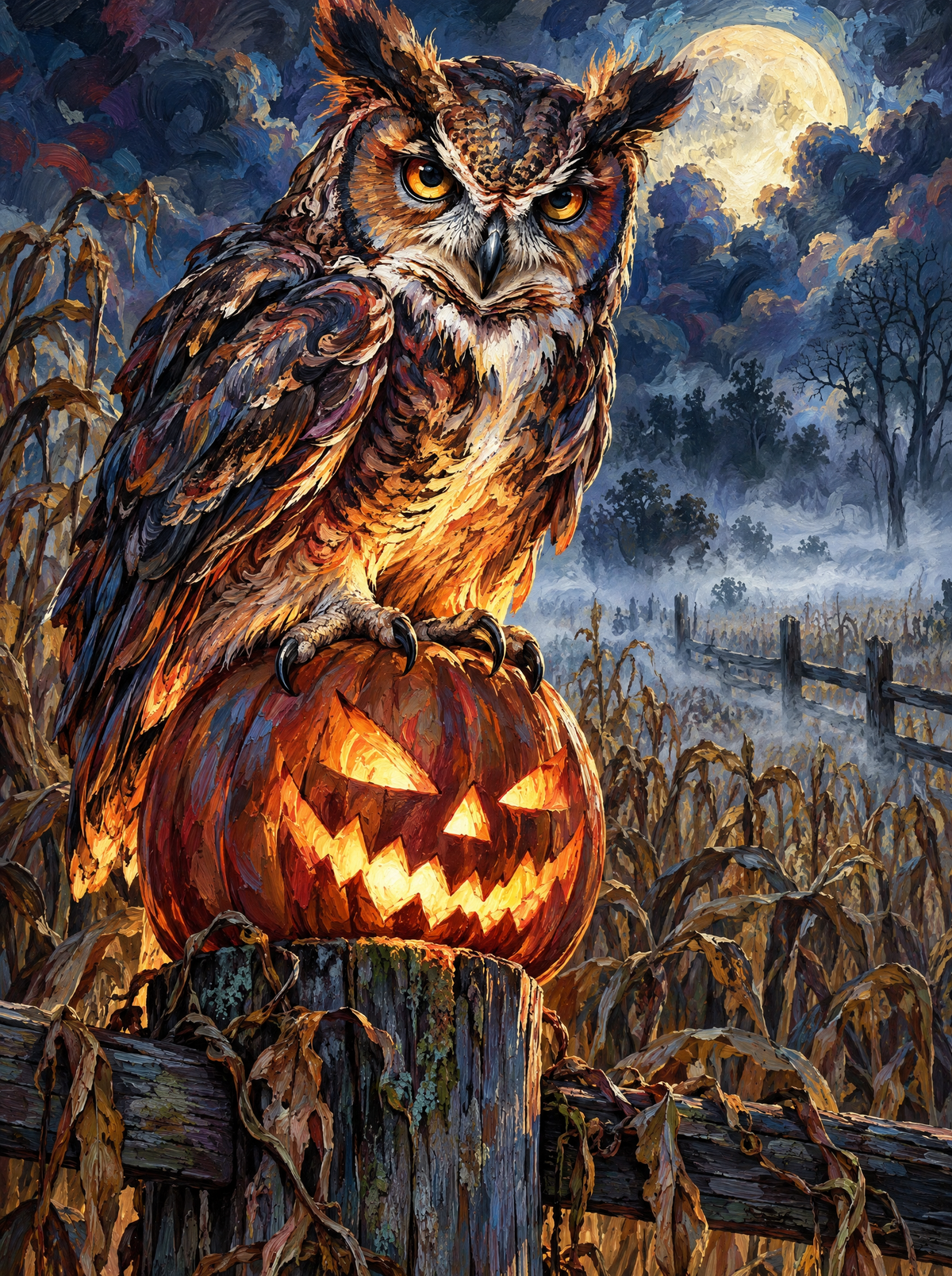 Owl And Carved Pumpkin