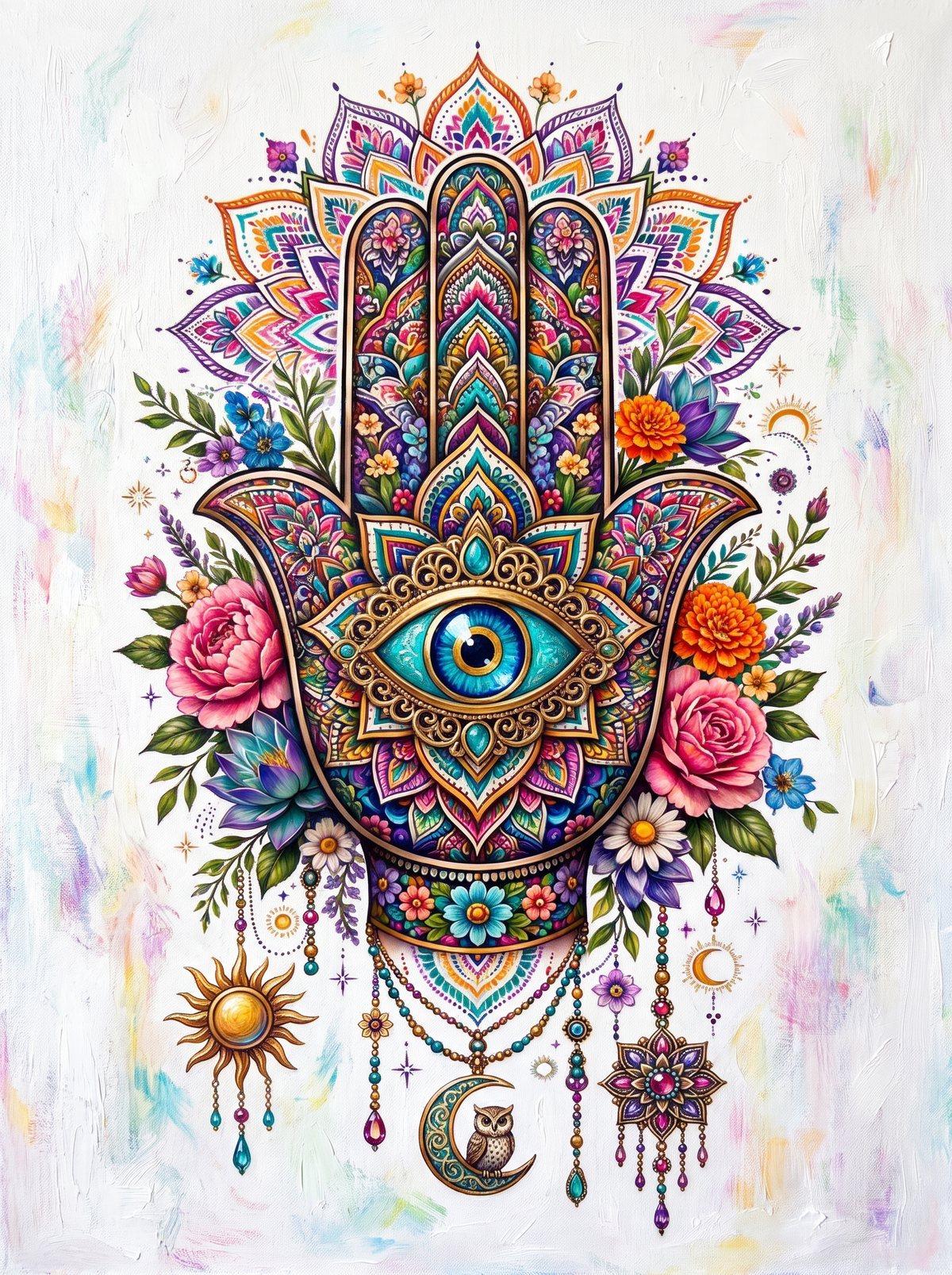 Owl Charm Hamsa Hand
