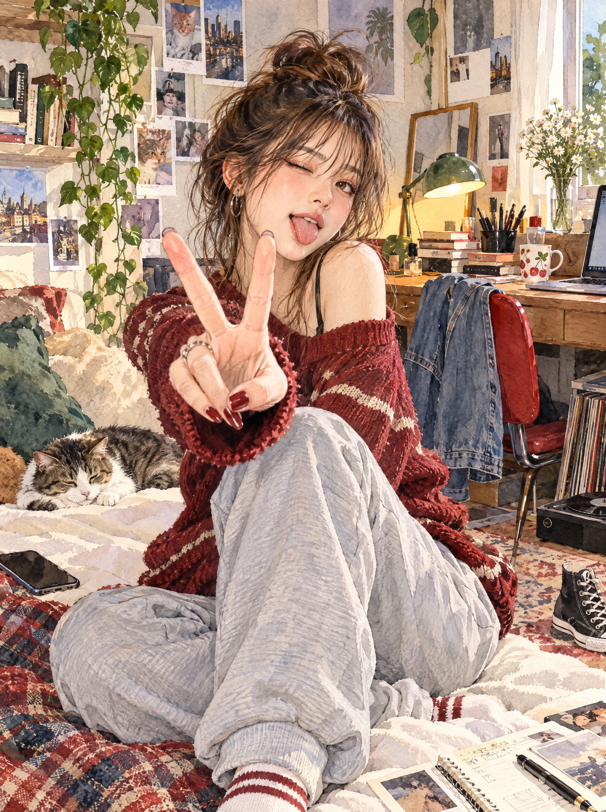 Peace Sign Dorm Girl