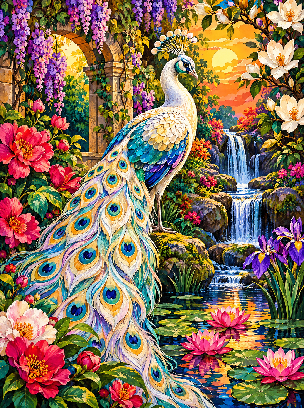 Pearl Peacock At The Waterfall