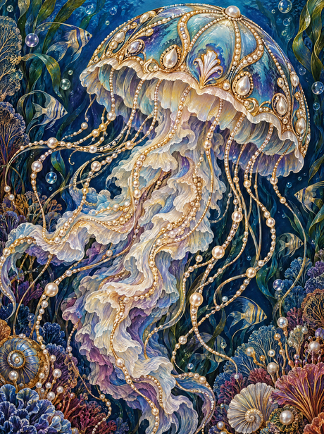 Pearl Strung Jellyfish (150 Color Diamond Painting)