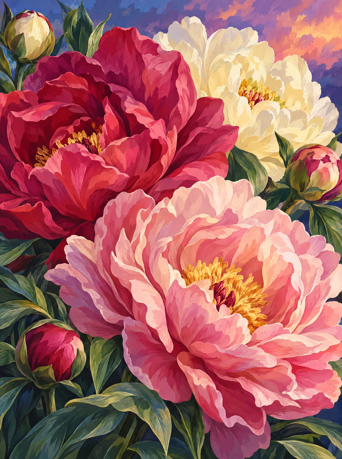 Peonies At Sunset