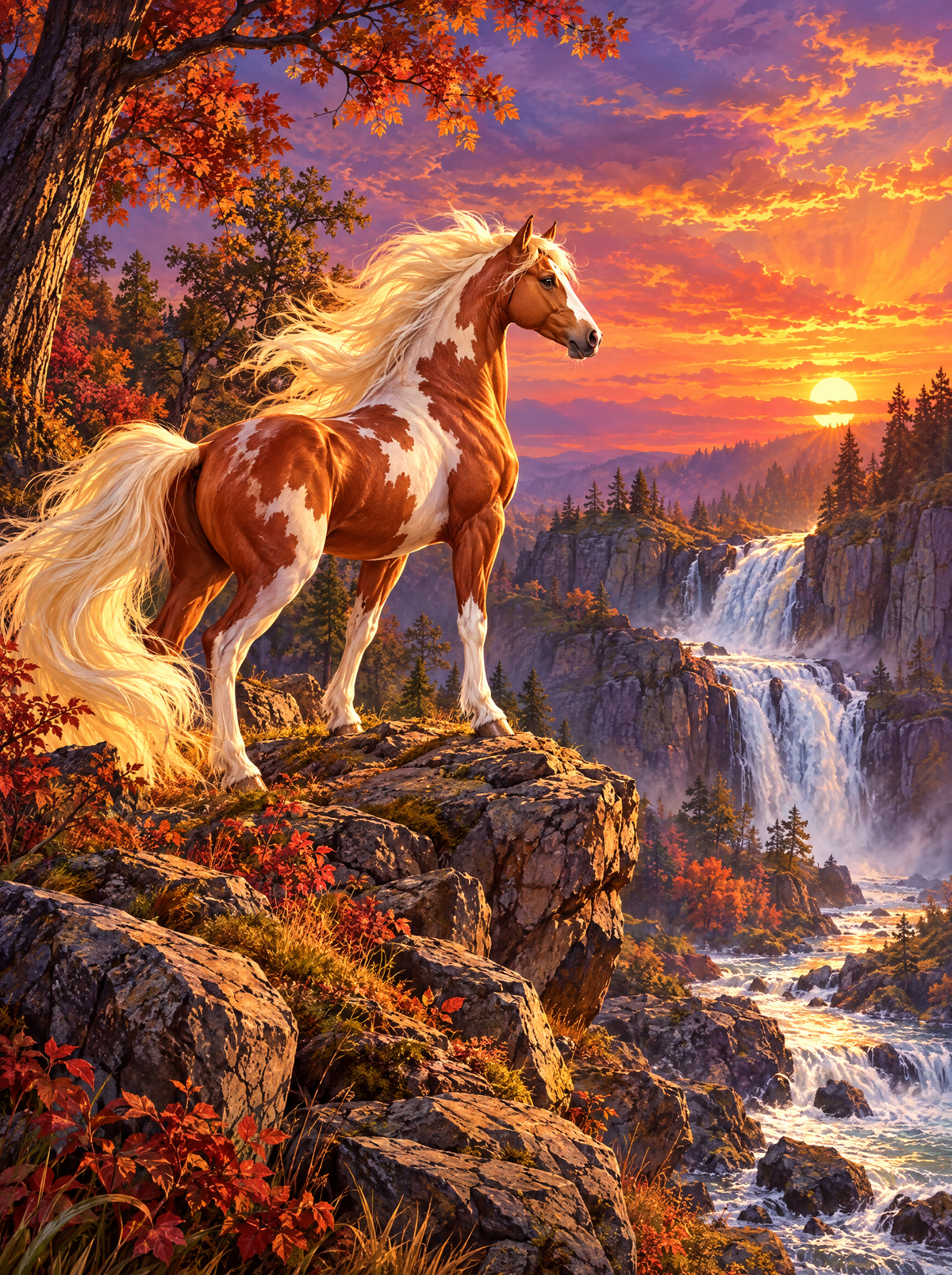 Pinto Stallion Above The Falls