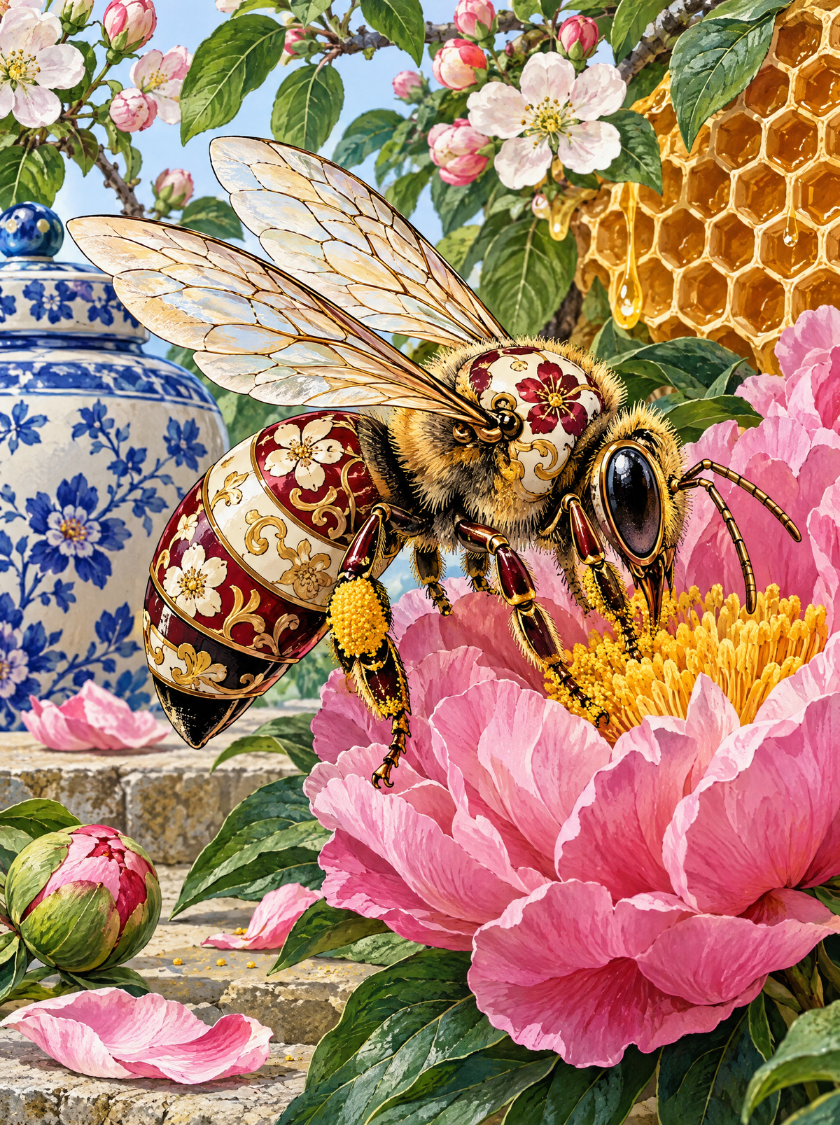 Porcelain Bee On Peony