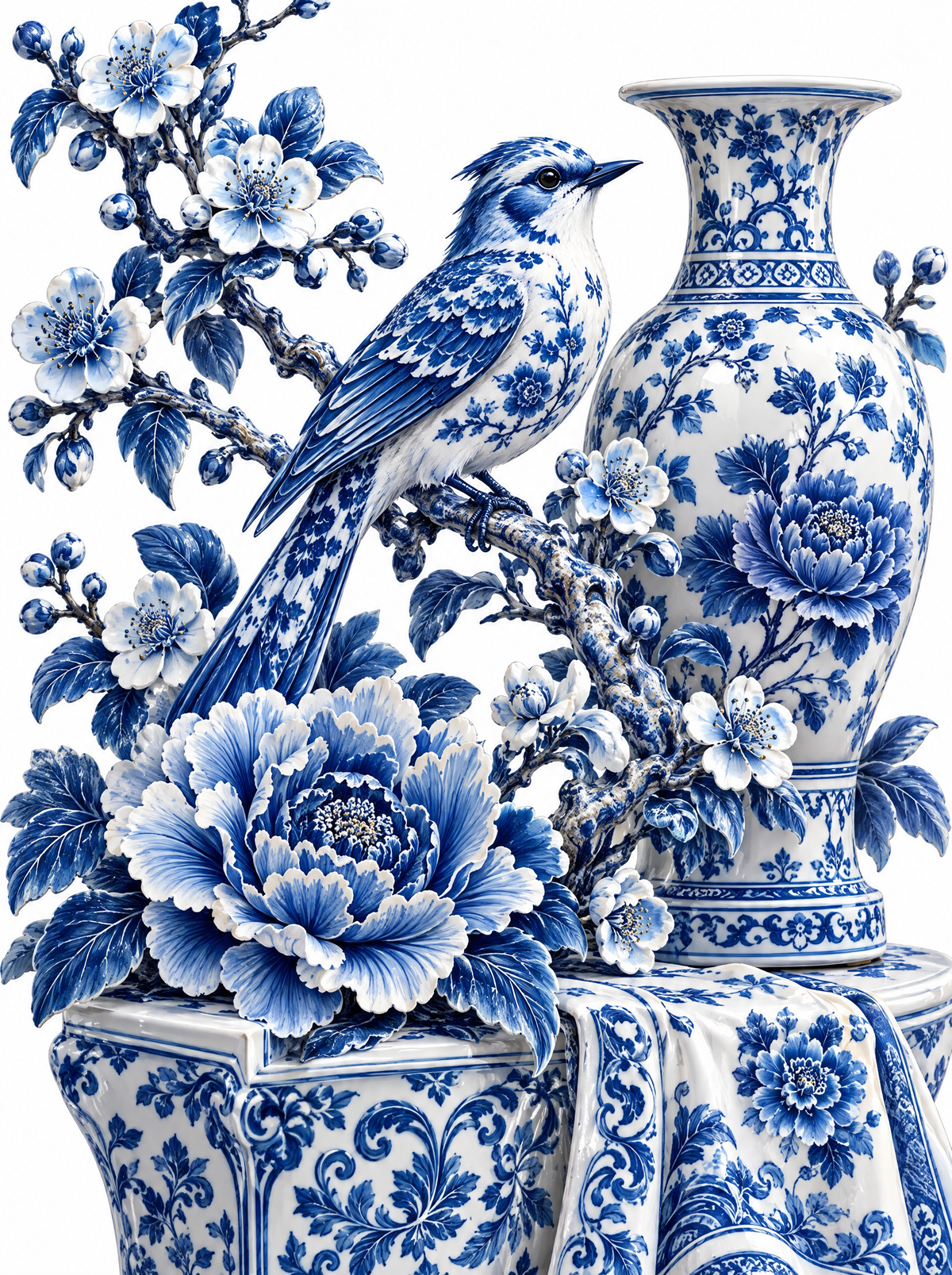 Porcelain Bluebird And Peony