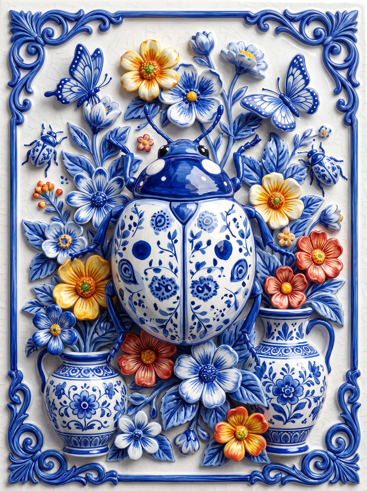 Porcelain Ladybug And Blooms