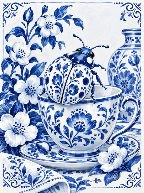 Porcelain Ladybug And Teacup