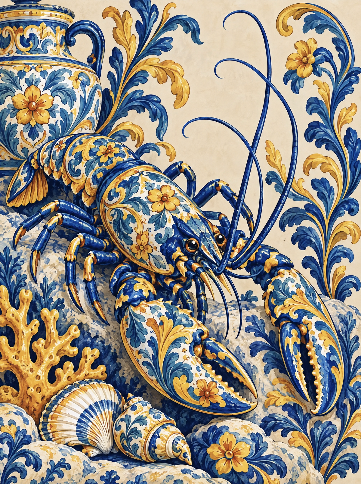 Porcelain Lobster And Coral