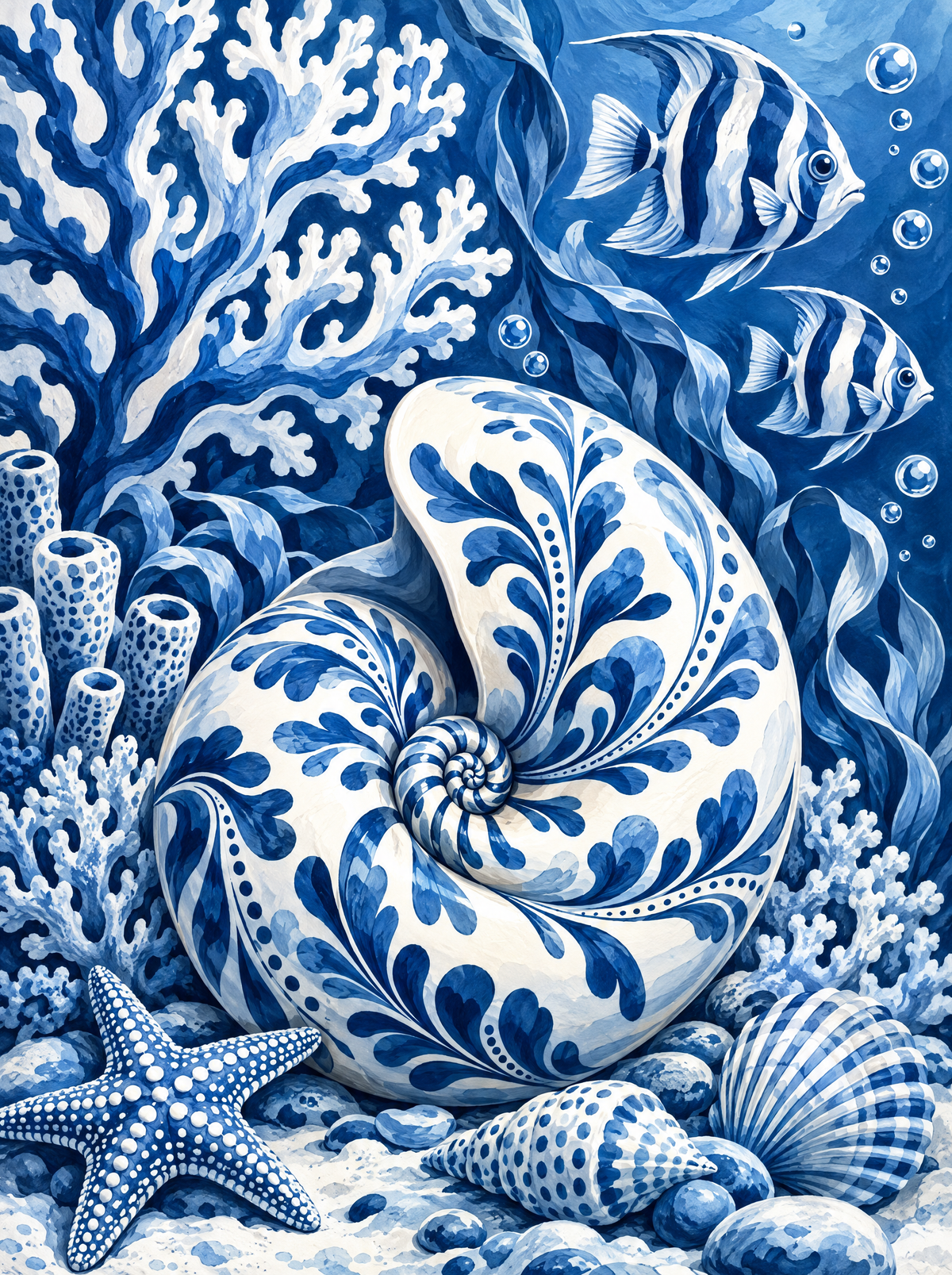 Porcelain Nautilus And Angelfish