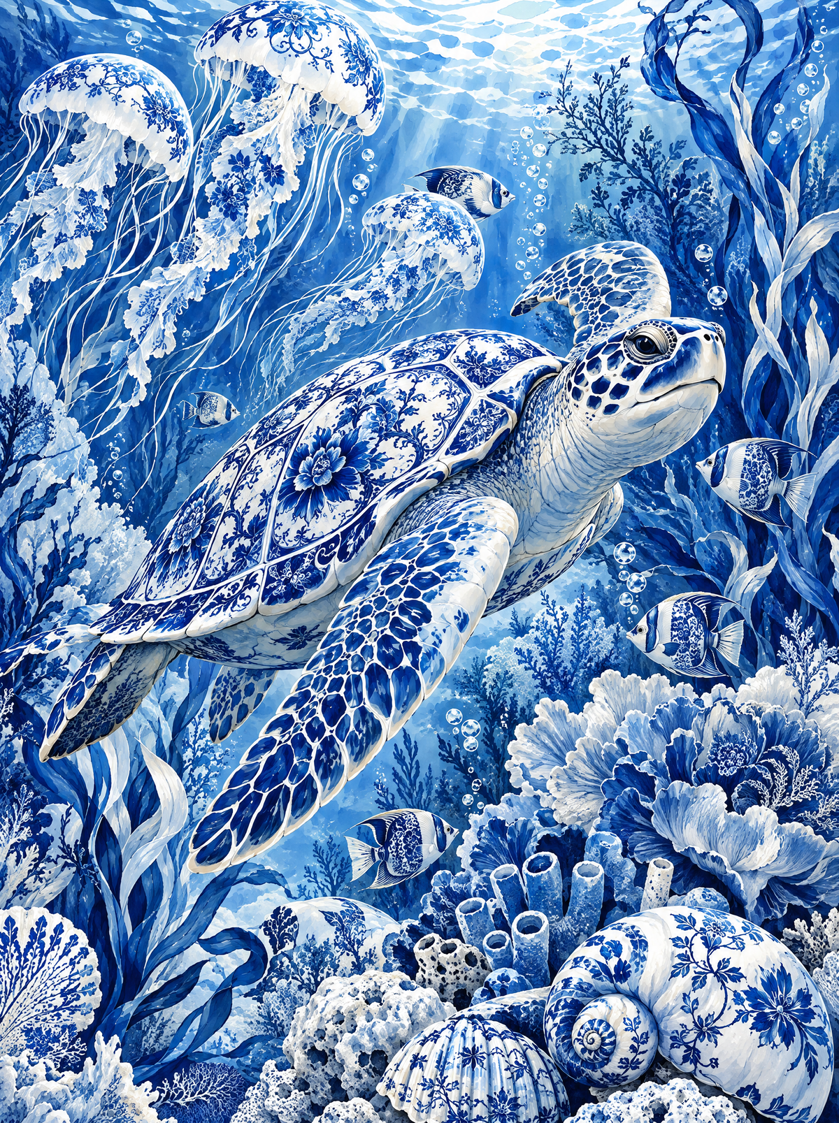 Porcelain Turtle And Jellyfish
