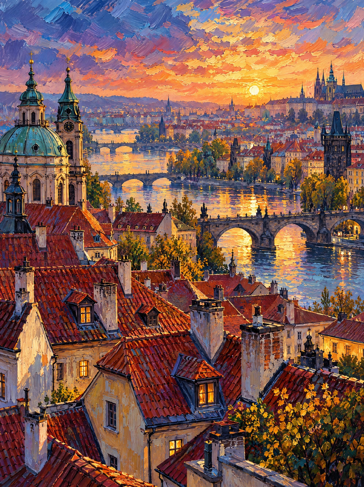 Prague Rooftops At Dawn