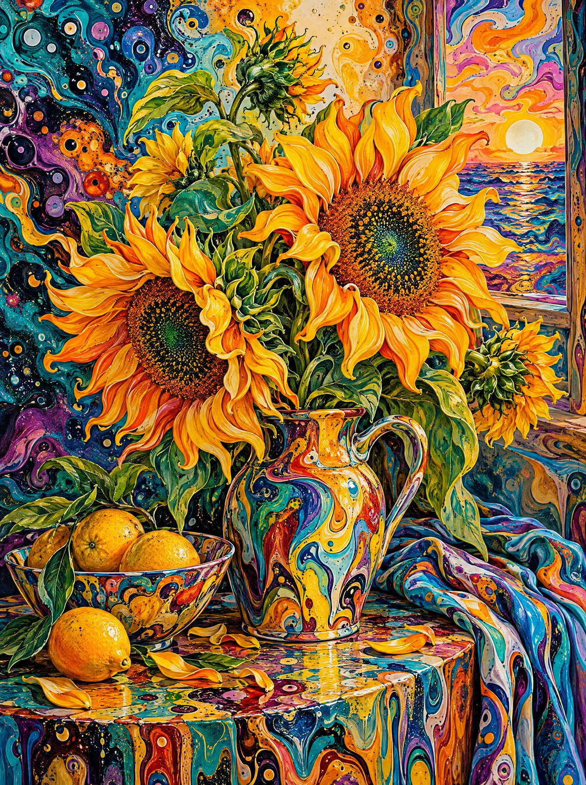 Psychedelic Sunflower Still Life