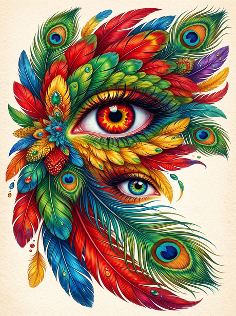 Rainbow Feather Eyes (150 Color Diamond Painting)